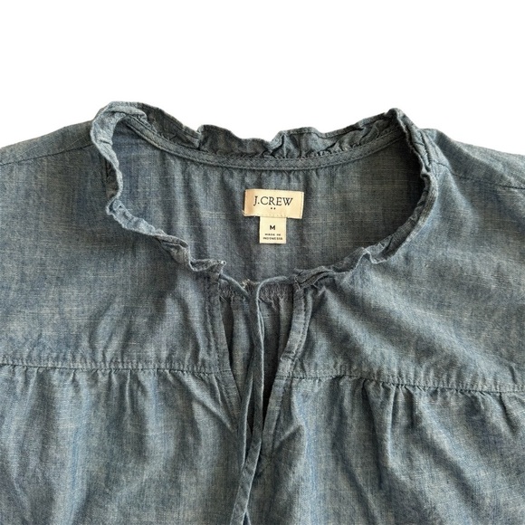 J.Crew Womens Medium Blouse Shirt Top Cotton Blue Tie Neck Chambray Denim - Picture 3 of 8